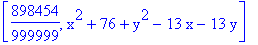 [898454/999999, x^2+76+y^2-13*x-13*y]